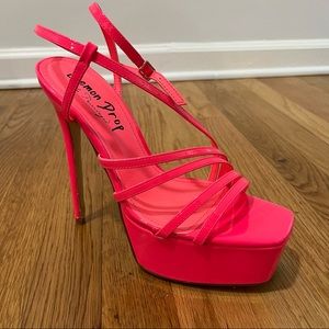 Strappy bright pink platform heels - size 10